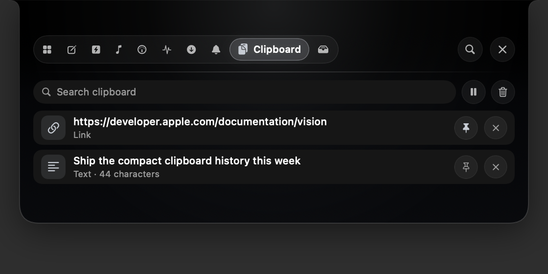 The real Bondex Notch Clipboard history panel
